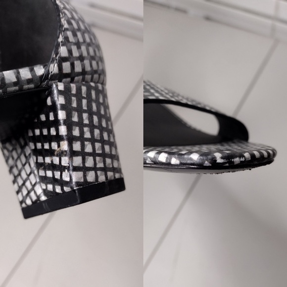 Vince Rita Checkered Sz 7.5 Leather Minimalist Contemporary Ankle Strap Sandals - Picture 16 of 16